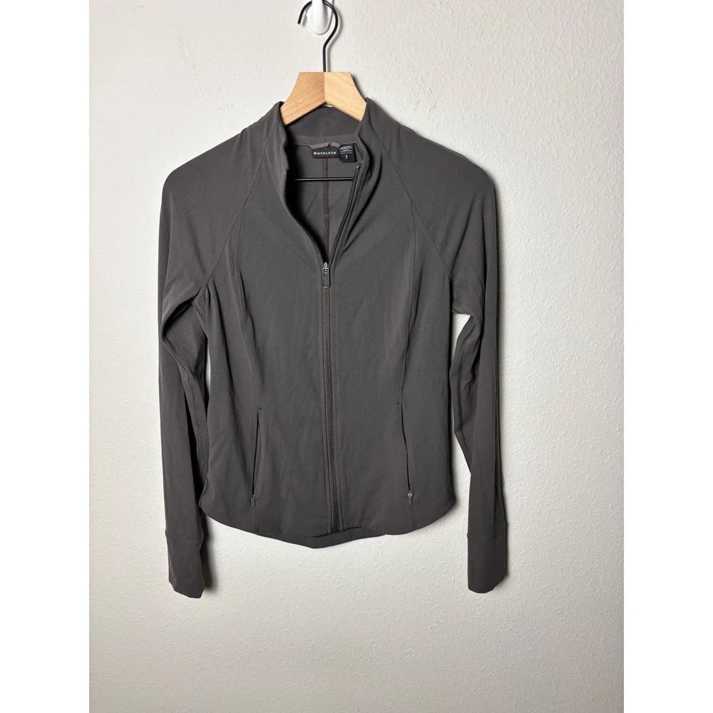 Athleta Salutation Jacket Gray Powervita Full Zip Yoga Training 657490 Small
